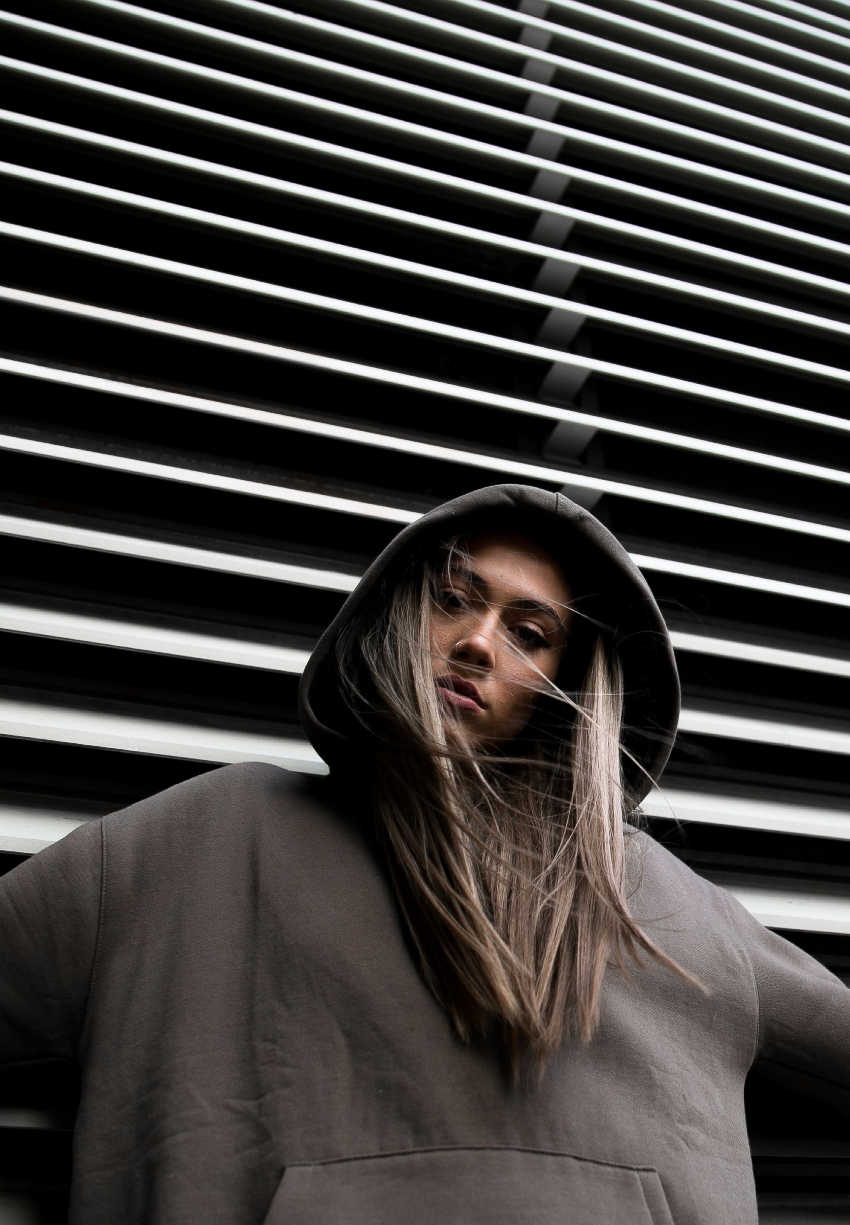 girl with labeled yellow hoodie